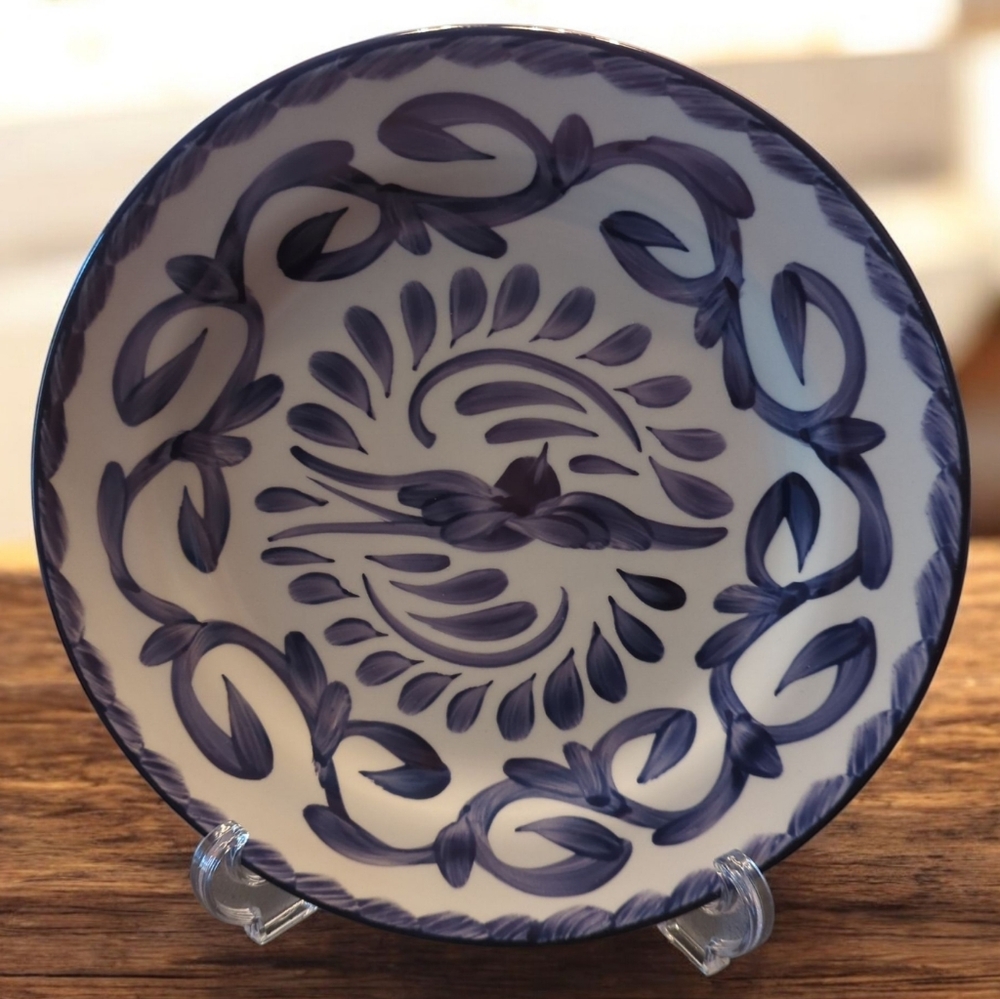 Anfora For Pottery Barn Blue & White Handcrafted Luncheon Plate